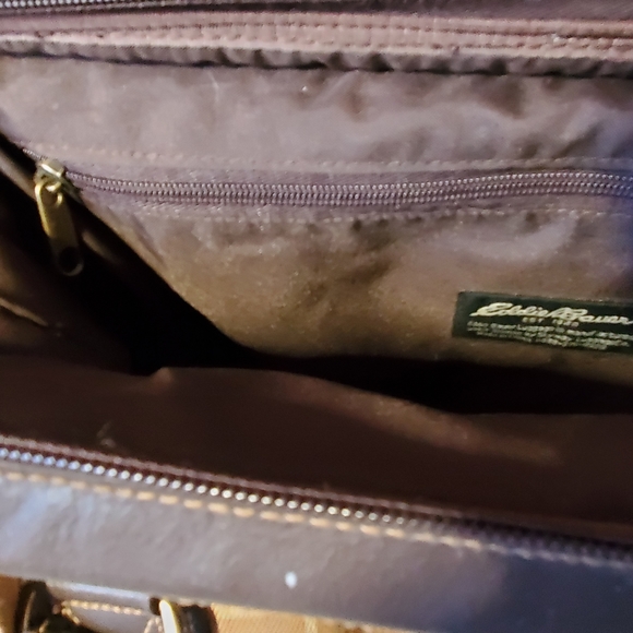 Eddie Bauer Brown Tan Plaid Double Handle Weekender Bag - Picture 11 of 11